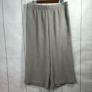 Soft Surroundings Wide Leg Crop Tan Pants Elastic Waist Textured Minimalist Soft